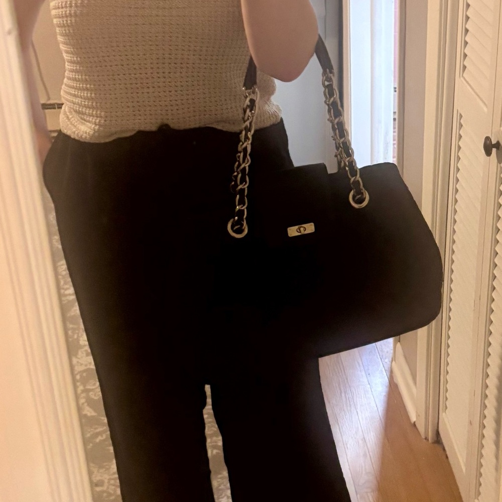 Talbots Black Quilted Shoulder Bag with Chain Straps